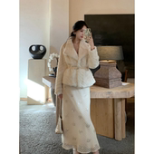 SYT自制 纯色通勤风大翻领环保皮草短款 宽松型外套皮毛一体大衣女