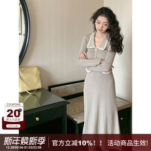 SYT俏皮可爱 小香风翻领显瘦针织连衣裙女秋冬设计感高腰打底长裙