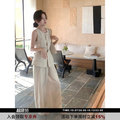 SYT自制老钱风亚麻休闲裤套装