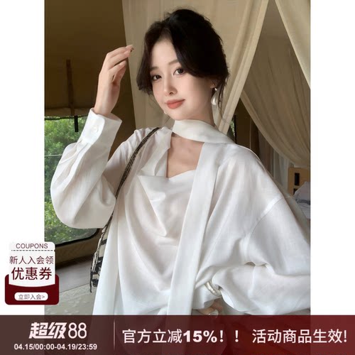 SYT自制慵懒荡领飘带款式衬衫