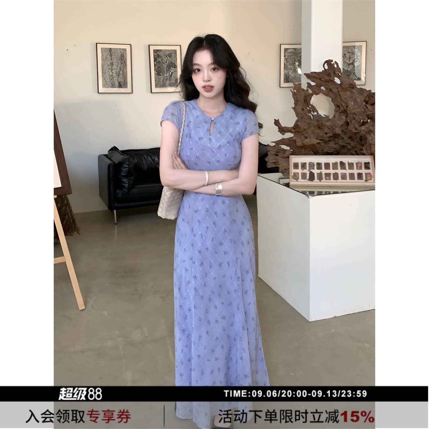 SYT自制新中式水滴领碎花连衣裙图片