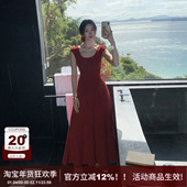 法式 圆领长款 大摆连衣裙女2025夏季 SYT原创 新款 U型领大摆长裙子