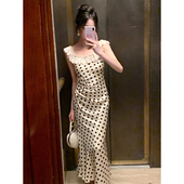 SYT风情浪漫 荷叶边蕾丝波点长裙女法式 优雅娇俏气质性感连衣裙