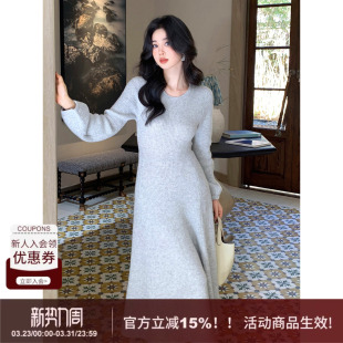 修身 亮片圆领含羊毛灯笼袖 SYT自制 显瘦针织连衣裙 暖意相拥