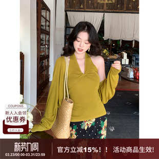 纯色100天丝宽松挂脖针织背心开衫 SYT自制 两件套上衣 木兰舟