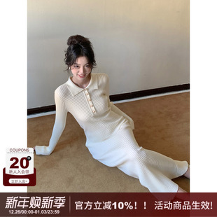 显瘦法式 修身 长裙 通勤百搭polo翻领针织连衣裙女秋冬新款 SYT自制