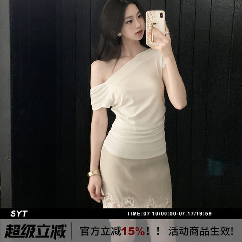 天丝亚麻蕾丝拼接短款半身裙