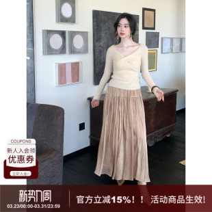 松弛感高腰气质显瘦百褶珠光时尚 法式 SYT自制 半身裙 步生莲