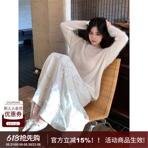 SYT自制重工高腰亮片大摆半身裙