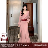 听松 SYT自制 慵懒宽松感螺纹针织长款 套头长袖 A字型连衣裙女