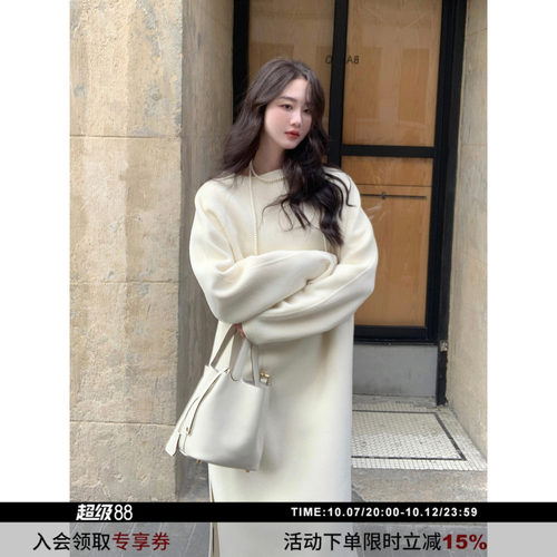 SYT自制 全绵羊毛双面呢子品质直筒裙女冬季厚款保暖圆领长袖上衣