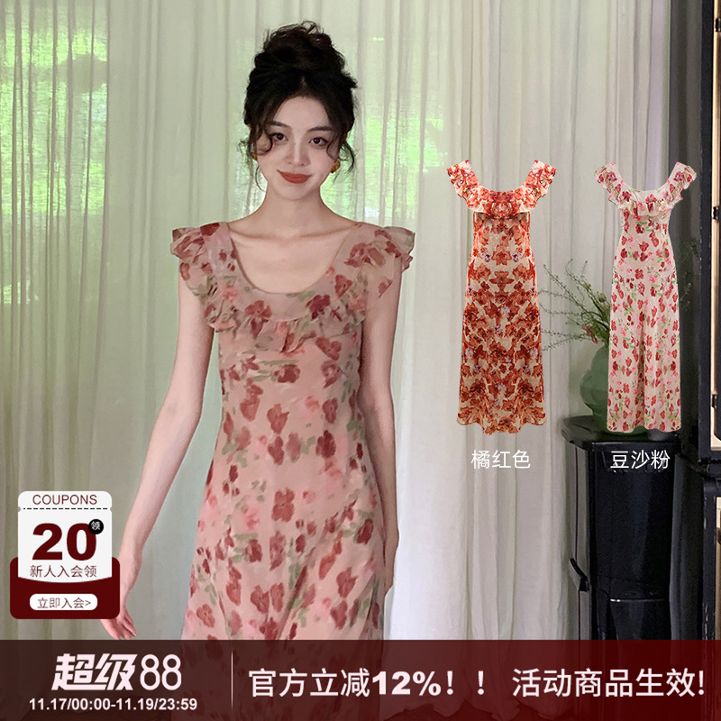 SYT自制法式浪漫花朵连衣裙女夏季长裙