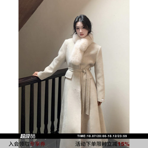 SYT现货送围脖双面羊毛长款大衣