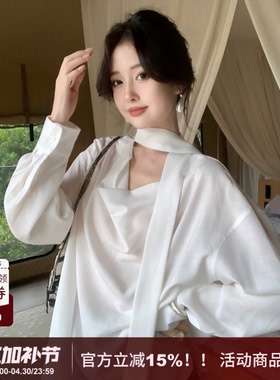 SYT自制 法式松弛风高级感日常慵懒荡领飘带款式套头长袖宽松衬衫