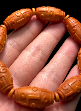 九眼天珠男士橄榄核手串男款高端核雕文玩柳叶核精雕小籽桶珠女款