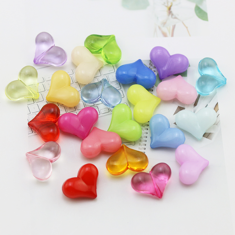 10个装 亚克力透明色果冻色穿孔直孔爱心桃心心形珠子DIY饰品配件