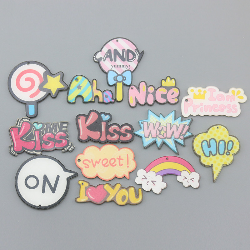 diy饰品配件 双层亚克力彩色字牌英文字母气泡kiss棒棒糖挂件吊牌