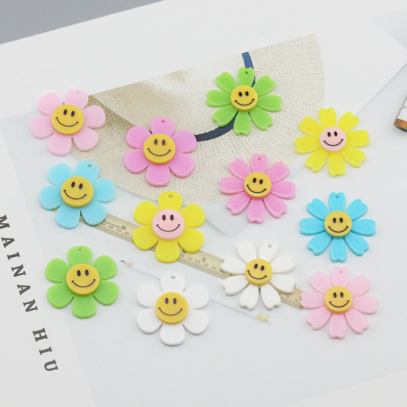 DIY 주얼리 액세서리 체인 8잎 30mm 아크릴 스마일 펜던트 한국 귀걸이 해바라기 이미지 2
