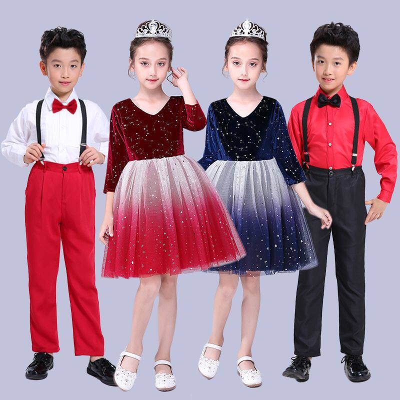 六一儿童大合唱演出服男童女童纱裙舞台小学生合唱团朗诵礼服表演