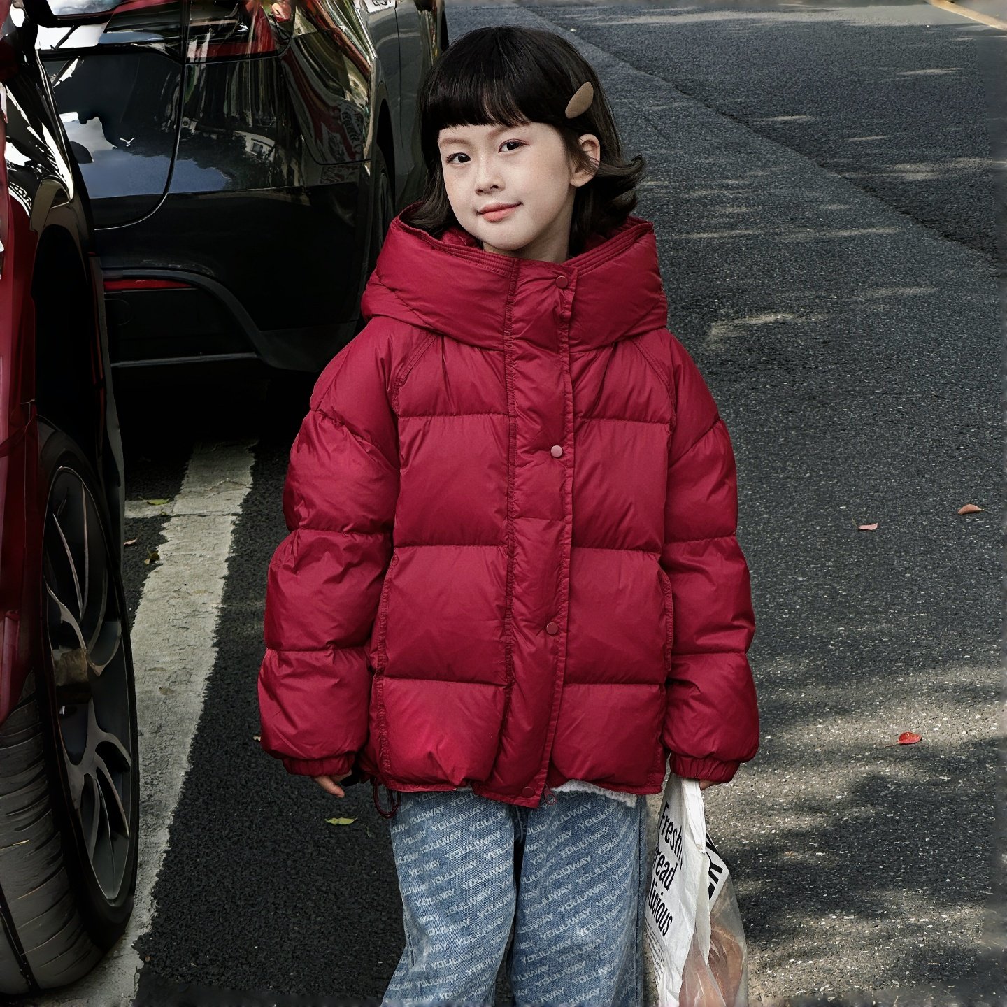 女童羽绒服2025新款加厚保暖90白鸭绒短款儿童防风中大童连帽外套