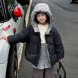女童羽绒服短款2025冬装新款加厚保暖儿童连帽两面穿外90白鸭绒套