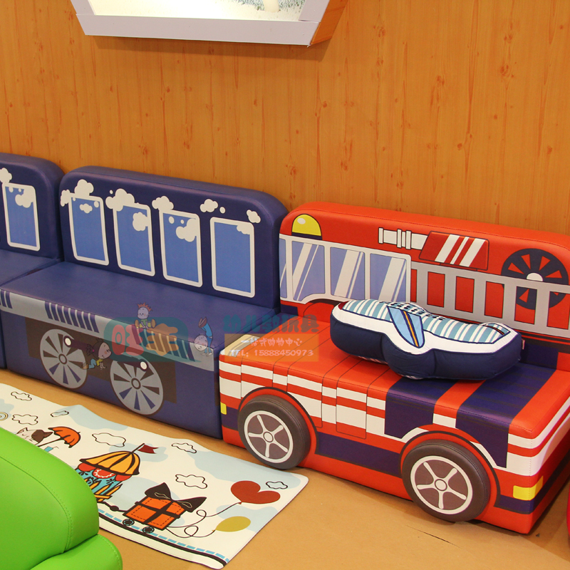 双人扶手沙发 早教幼儿园软包区角消防车火车装甲车儿童沙发单人