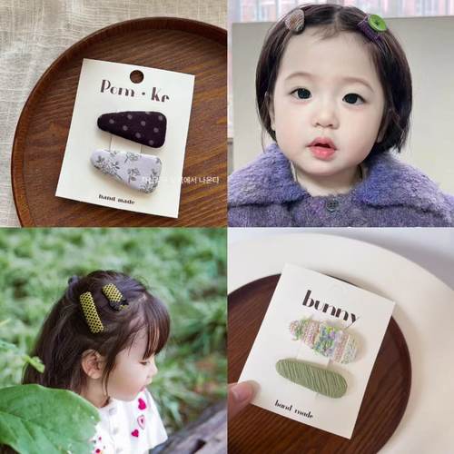 新韩版碎花布艺儿童发饰小女孩刘海碎发侧边bb夹百搭少女发夹亲子