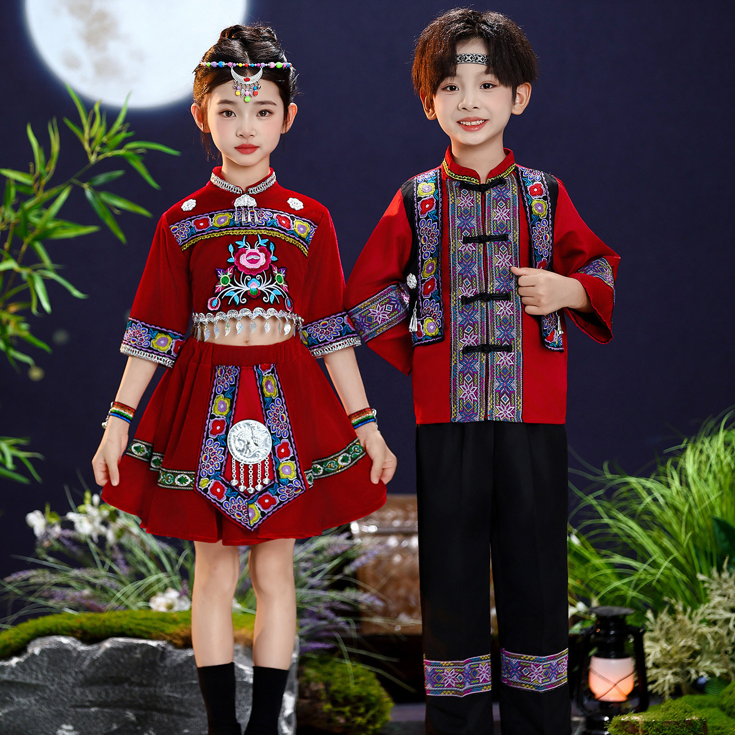 儿童民族舞蹈服瑶族苗族红山果幼儿表演服七月火把节彝族演出服装