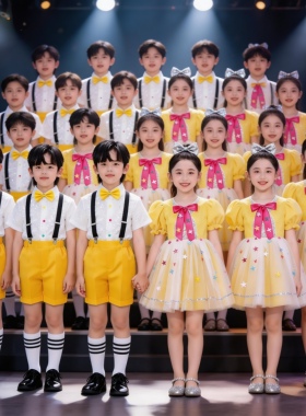 六一稻田里的中国梦服装稻穗儿童表演出道具黄色公主蓬蓬裙朗诵读