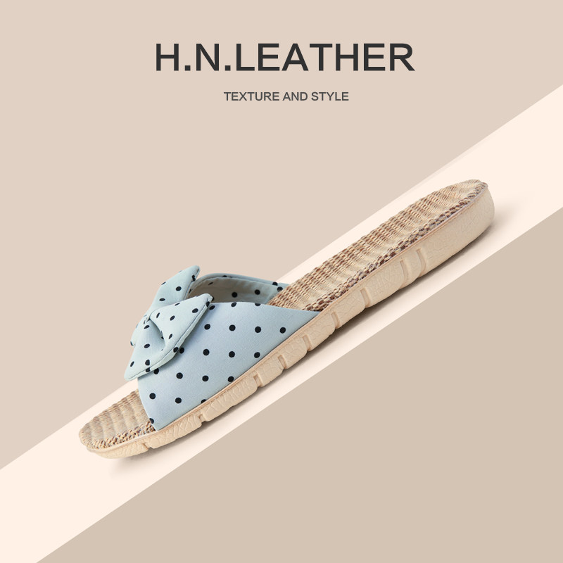 天然亚麻盆底居家拖鞋透气干爽不汗脚静音防滑卧室客厅凉拖蝴蝶结