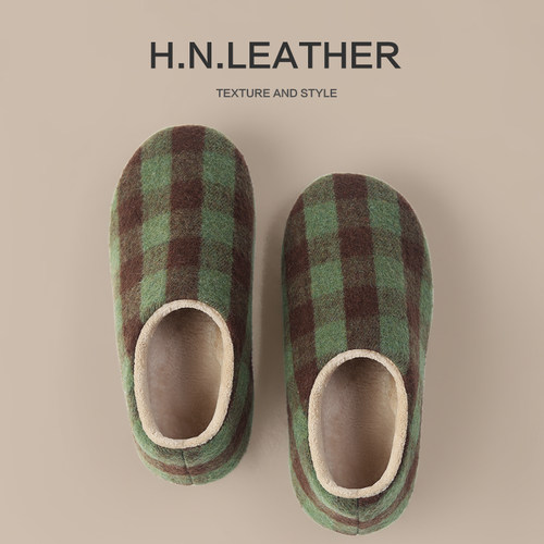 牛筋底含足弓棉鞋女冬加绒保暖防滑舒适月子鞋格子布艺男女士居家