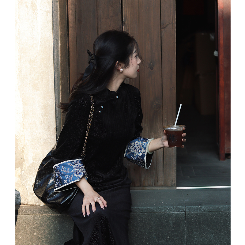 新中式改良日常旗袍高级感黑色