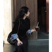 改良黑色丝绒秋冬古法全开襟气质女披肩 冬季 新中式 旗袍2024年新款