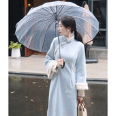 素雅秋冬改良年轻款 2025新款 加绒加厚少女蓝色 旗袍冬季 千寻新中式