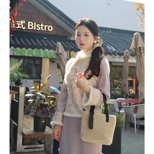 紫小兔新中式旗袍冬季加绒加厚2025新马甲套装保暖女优雅紫色显白