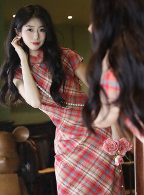 蜜糖古法旗袍2026新款格子日常夏季年轻款新中式少女国风复古文艺