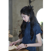 文艺夏季 2026新款 少女蓝色民国风气质 改良年轻款 页尾诗旗袍新中式