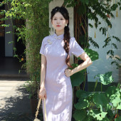 修身 国风气质优雅女夏季 绝美日常 改良旗袍紫色2026新款 幻紫新中式