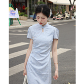 日常浅蓝年轻古法素雅小清新少女夏季 苍兰新中式 改良旗袍2025新款