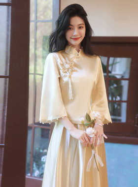 出租中式伴娘服姐妹团旗袍长袖