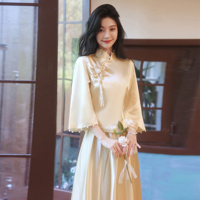 出租中式伴娘服姐妹团旗袍长袖