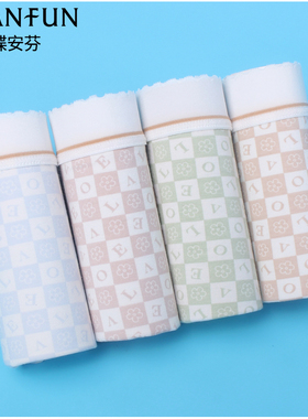 蝶安芬女士莫代尔棉内裤14325中腰格子青年学生甜美包臀抗菌裤头