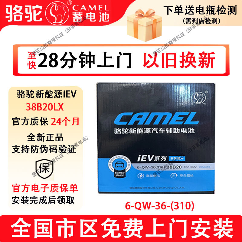 骆驼新能源辅助蓄电池38B20LX比亚迪元PLUS下固定专用46B24LX