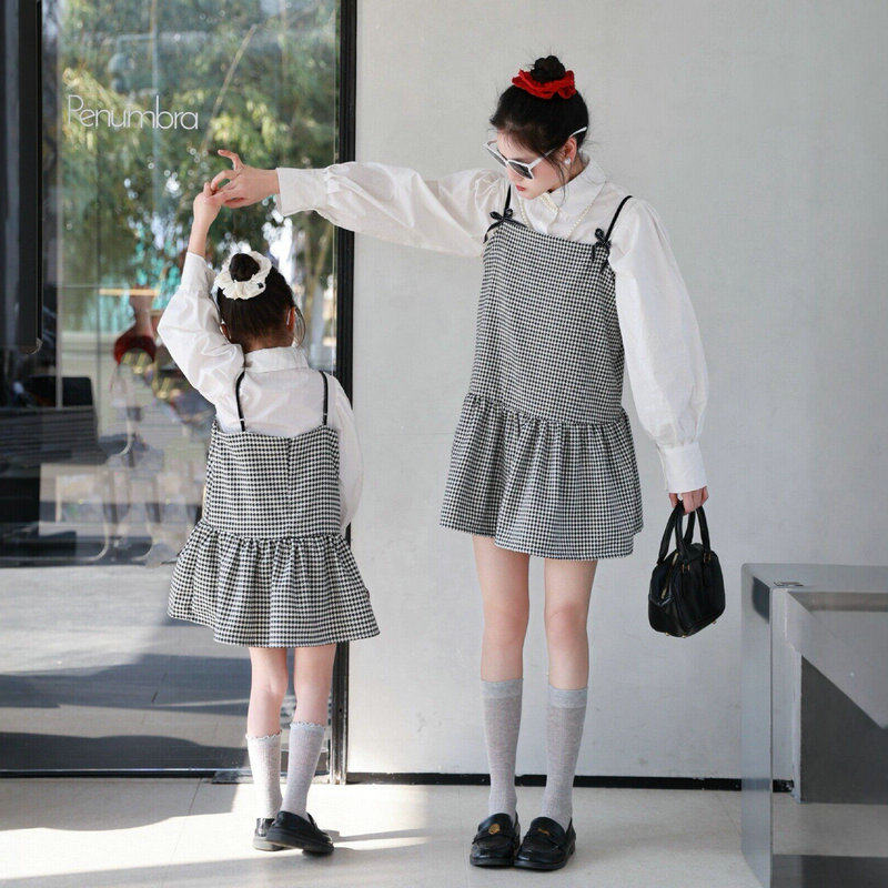 韩版母女背带裙白衬衫两件套装