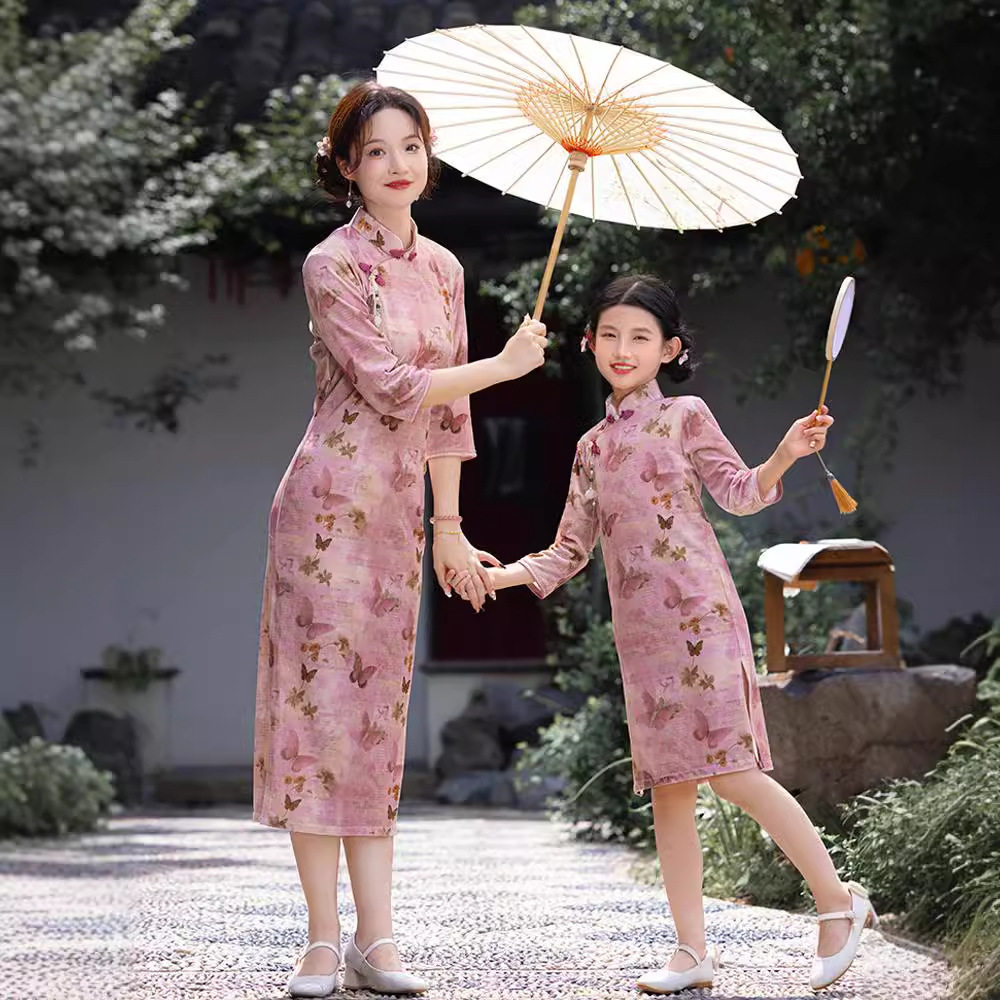 中国风改良旗袍母女亲子连衣裙子