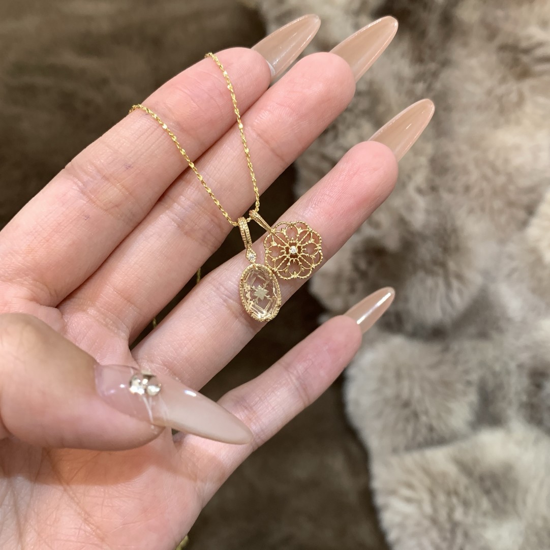 Lucky K S925纯银日系复古镂空蕾丝双吊坠项链甜美龙心同款锁骨链