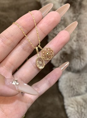 Lucky K S925纯银日系复古镂空蕾丝双吊坠项链甜美龙心同款锁骨链