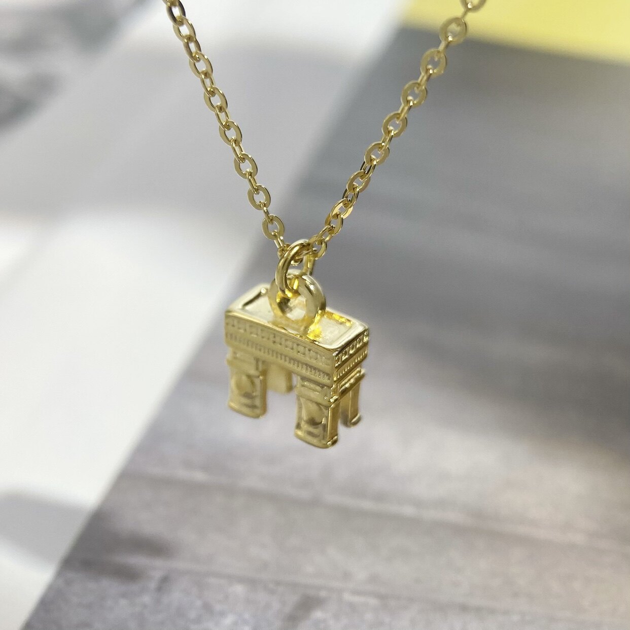 Lucky Ｋ 设计师款立体凯旋门造型纯银镀金简约锁骨链