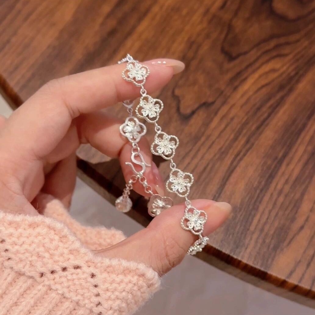 Lucky K S925纯银花丝柿蒂花手链甜美新中式古风精致百搭小众