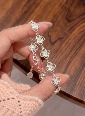 Lucky K S925纯银花丝柿蒂花手链甜美新中式古风精致百搭小众